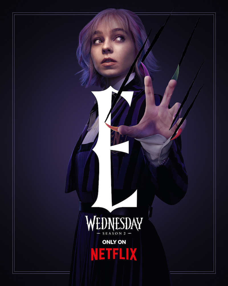 Key Art for 'Wednesday' Season 2 featuring Emma Myers as Enid Sinclair.