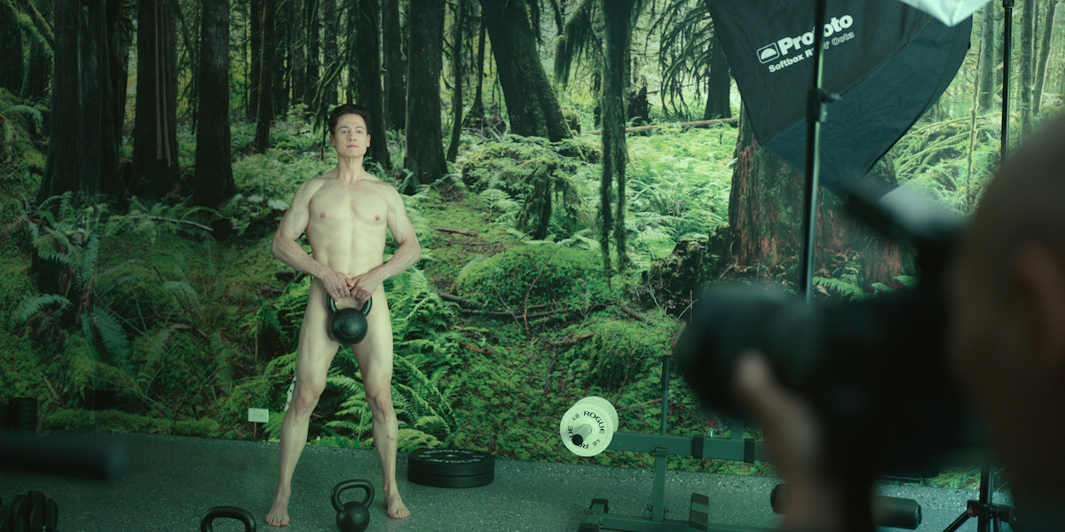 Bryan Johnson nude during a photo shoot.