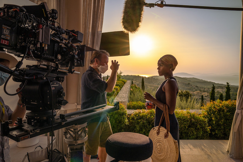 Writer/director Rian Johnson gives Monáe some pointers.