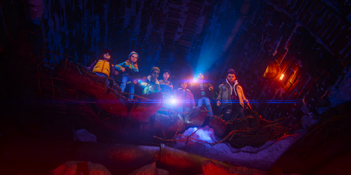 Dustin, Max, Lucas, Mike, Eleven, Will, and Nikki in ‘Stranger Things: Tales From ‘85’