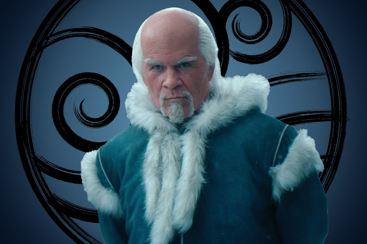 A Martinez as Pakku wears blue water tribe robes in season 1 of ‘Avatar: The Last Airbender’