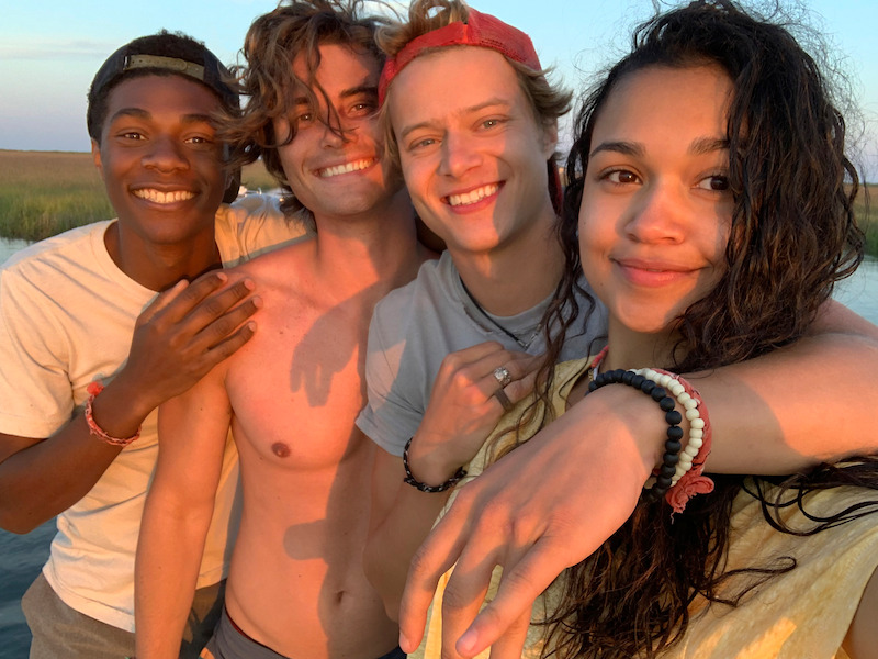 Jonathan Daviss, Rudy Pankow, Madison Bailey and Chase Stokes in Outer Banks Season 1 Behind-the-Scenes Photo Gallery.