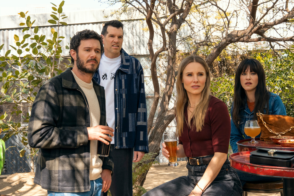 Adam Brody as Noah, Timothy Simons as Sasha, Kristen Bell as Joanne, Jackie Tohn as Esther in ‘Nobody Wants This’ Season 2