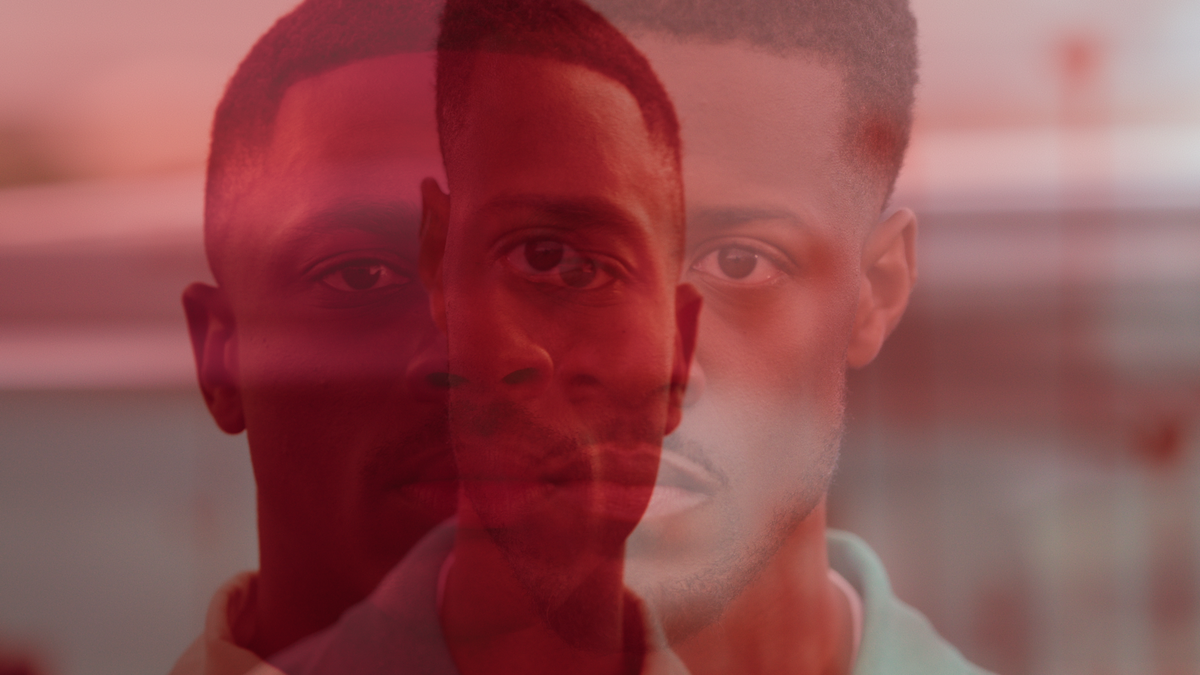 Red tinted image of Vince Staples as Vince Staples and Patrick Walker as White Boy in Season 1 of ‘The Vince Staples Show’