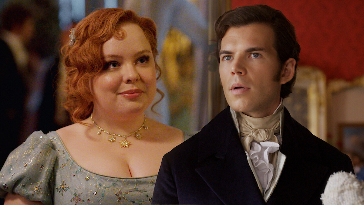 Nicola Coughlan as Penelope Featherington and Luke Newton as Colin Bridgerton in Season 3 of 'Bridgerton'