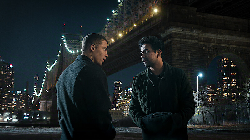 Gabriel Basso as Peter Sutherland and Suraj Sharma as Jay Batra in 'The Night Agent' Season 3