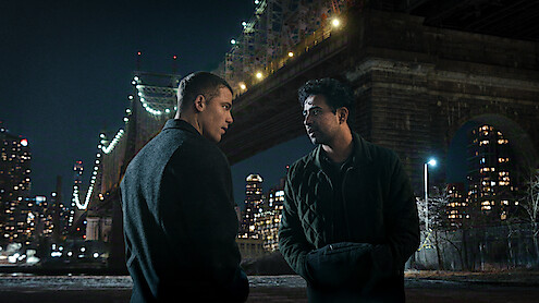 Gabriel Basso as Peter Sutherland and Suraj Sharma as Jay Batra in 'The Night Agent' Season 3