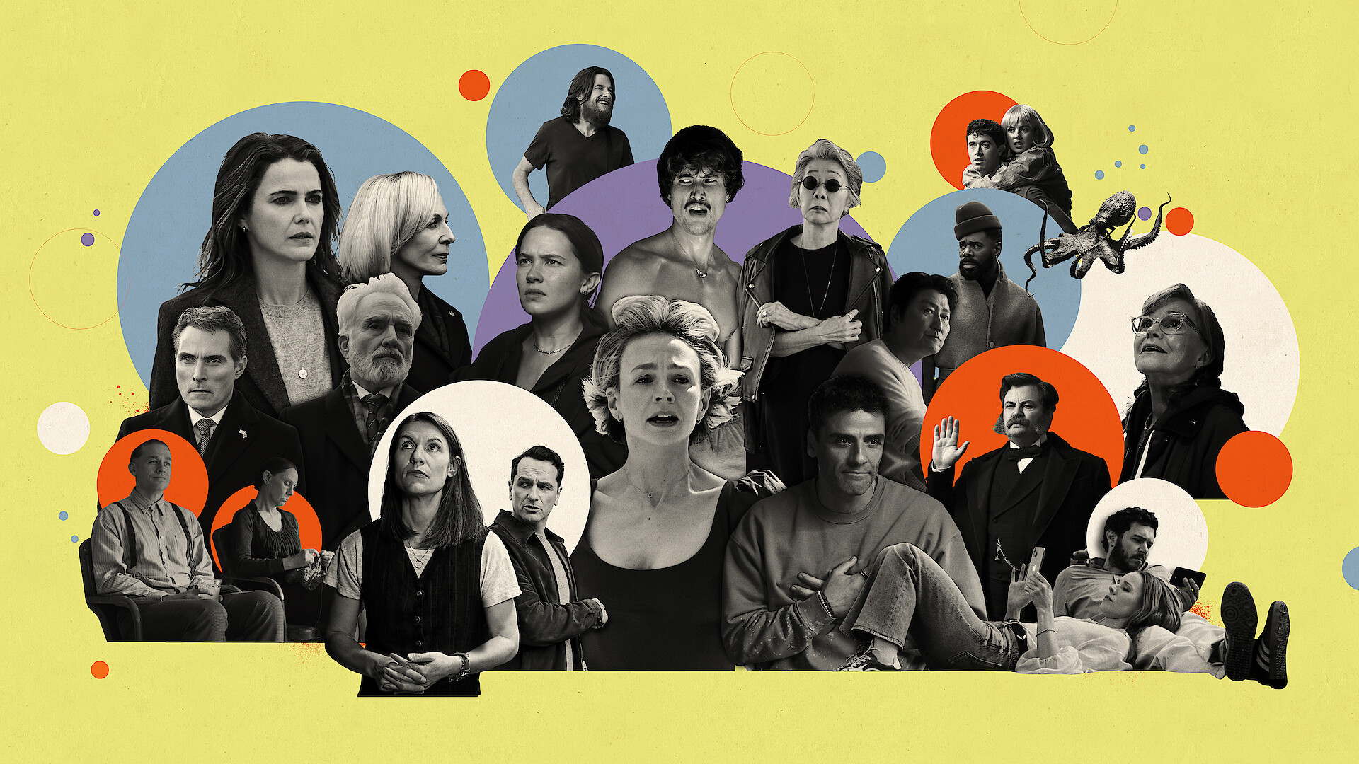 A collage of nominated talent for the 2026 Emmys from BEEF to The Diplomat.