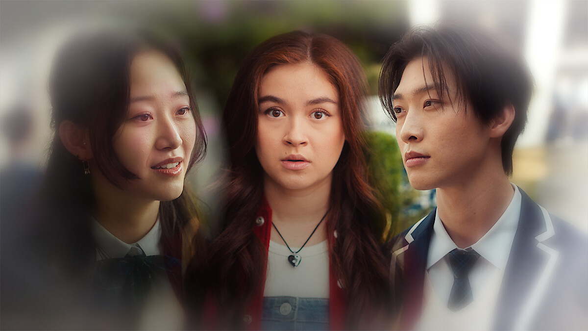 Gia Kim as Yuri Han, Anna Cathcart as Kitty Song Covey, and Sang Heon Lee as Min Ho Moon in Season 2 of 'XO, Kitty'