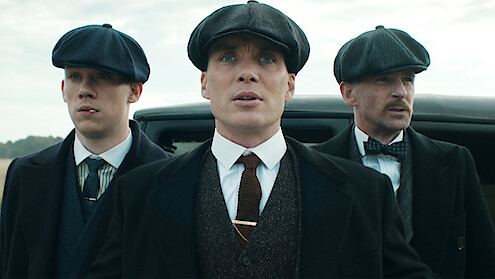 Joe Cole as John Shelby, Cillian Murphy as Tommy Shelby, and Paul Anderson as Arthur Shelby in 'Peaky Blinders'.