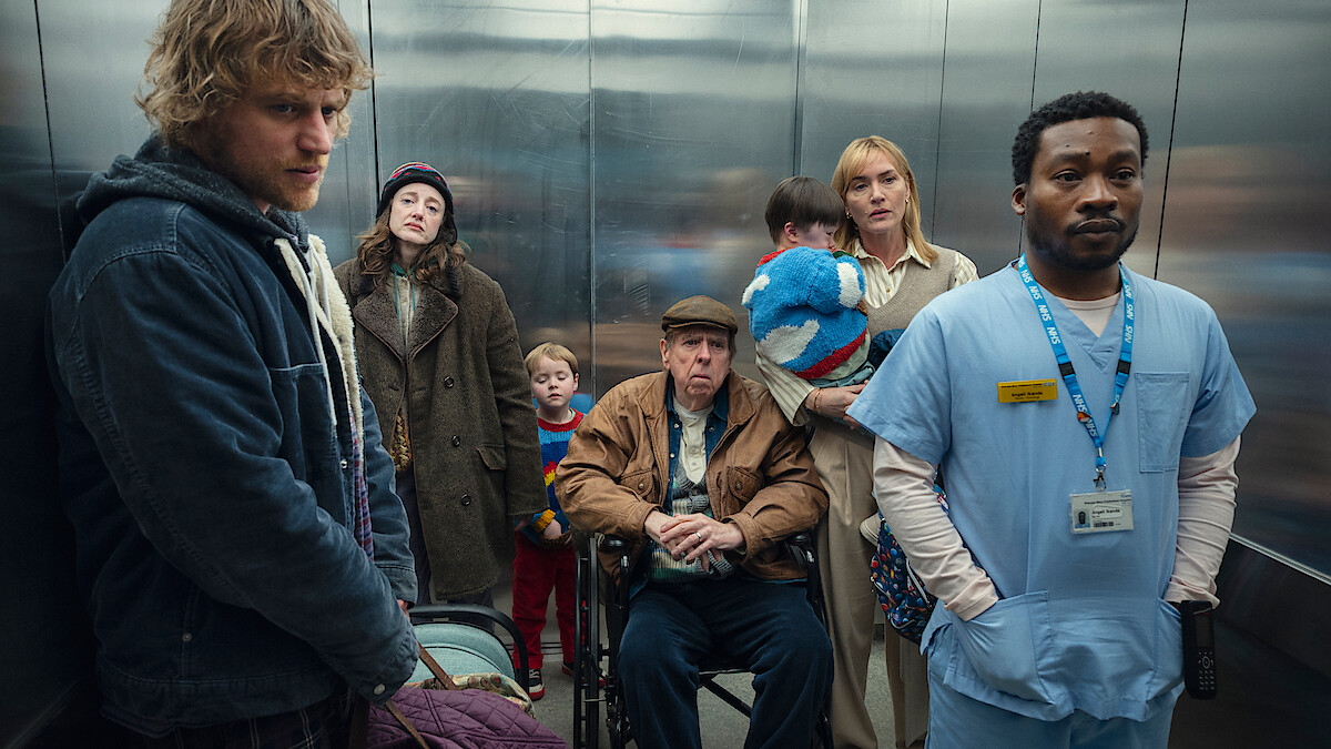 Johnny Flynn as Connor, Andrea Riseborough as Molly, Timothy Spall as Bernie, Kate Winslet as Julia and Fisayo Akinade as Angel in 'Goodbye June'