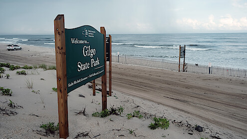 Gilgo State Park sign on the beach